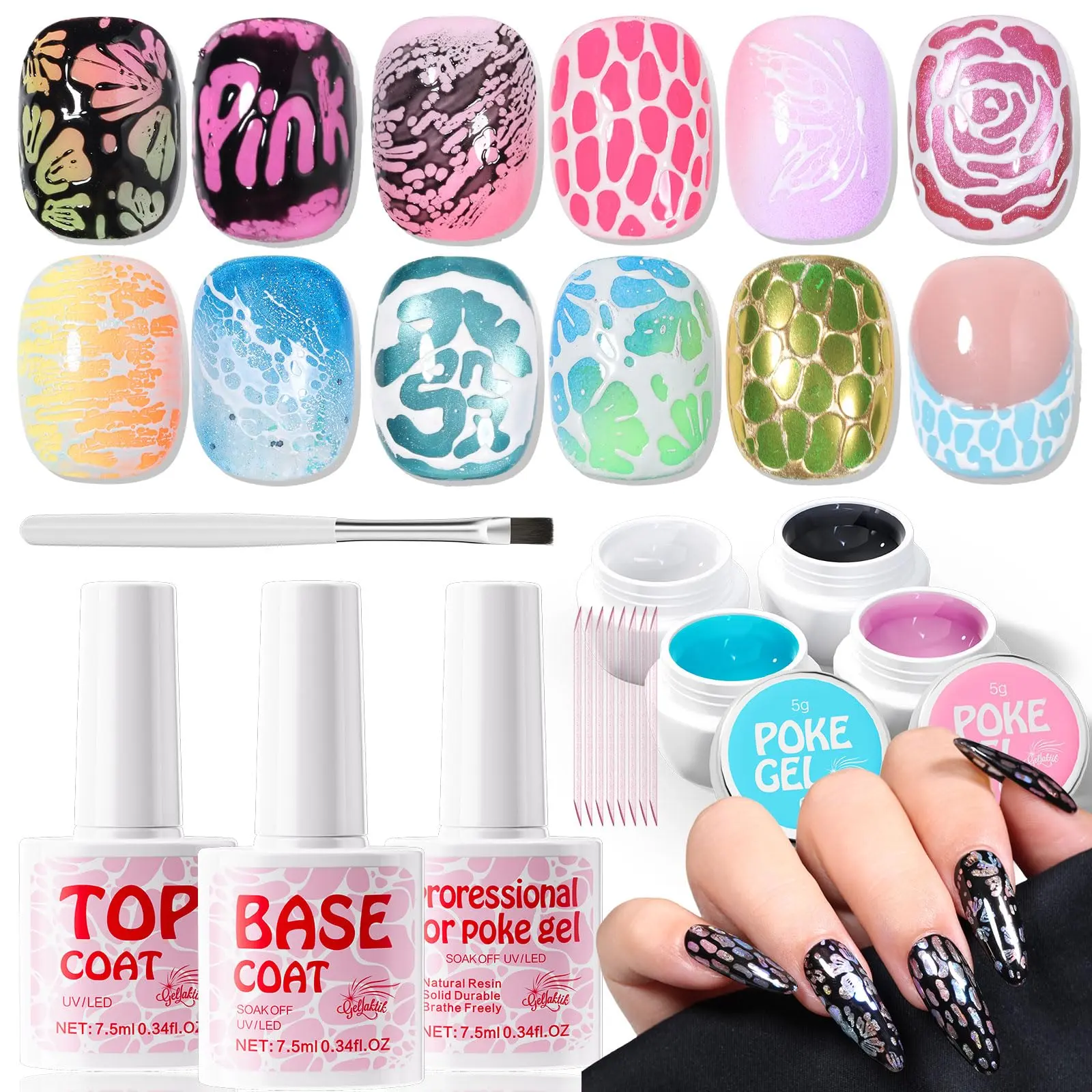 GELLAKTIK Multi-Pack Gel-Based Fingernail Polish - Gel Nail Colors, Nail Supplies for Enthusiasts, Delivering Unique Poke Magic Effect for Standout Manicures, Diy Manicure