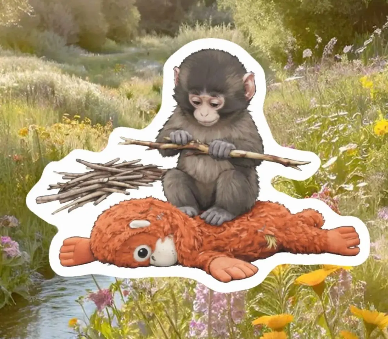 Punch Monkey Sticker Or Magnet Sticker , Cute Monkey Meme Stickers, Punch-Kun Macaque Monkey Baby with Orangutan, Waterproof Laptop Decal