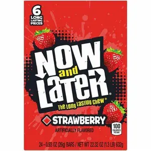 Now and Later Artificially Flavored Strawberry Chewy Candy Bars, 0.93 oz (24 Bars) - Low Sodium American Fruit Flavor Candies Sweet Snack Treat, Fruit Flavor Candy
