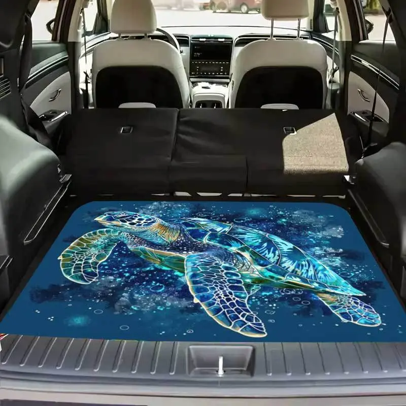 1pc Ocean Style Turtle Pattern Car Trunk Mat, Car Interior Accessory, Car Accessories, Polyester Material, Easy to Clean, Protects Car Interior, Unique Design, Durable and Wear-Resistant