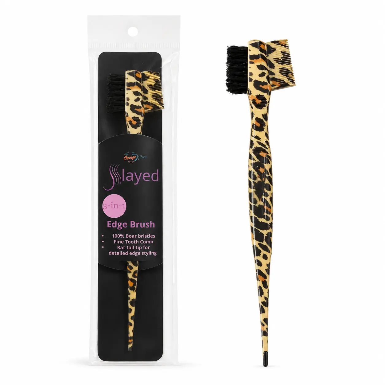 Change In Faces Slayed 3-in-1 Edge Brush with Comb and Rat-Tail Tip