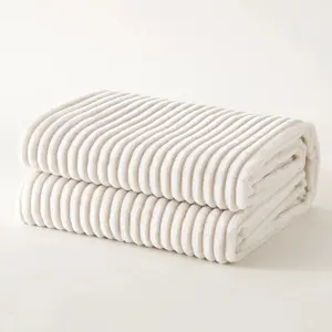 【Only 1 Gift Per Customer】【Random Color】Throw Blanket for Couch Bed -  Soft & Warm Fluffy Cream White Grey Blanket, Decorative and Giftable Striped Blankets for Women, Men
