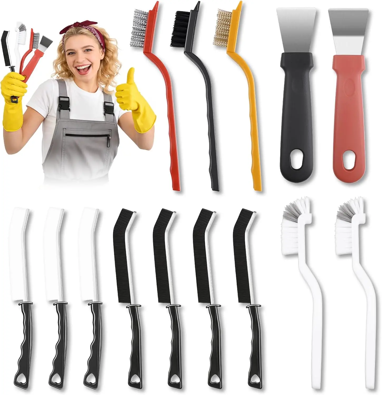14PCS Small Multifunctional Stiff-Bristles Scrubber Crevice Cleaning Brush Set - Specialty Hand Tool for Deep Cleaning Grout Sinks, Corners Bottles
