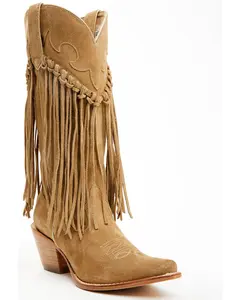 Sterling Suede Fringe Tall Western Boots - Snip Toe