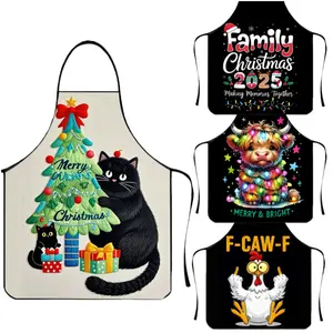 Cute Christmas Cat Pattern Polyester Apron,1 Count Christmas Tree Pattern Apron,Unisex Kitchen Cooking Apron,Christmas Gift, Winter Apron for Women,Thanksgiving Gift,Christmas Decorations,Apron for Nail Tech