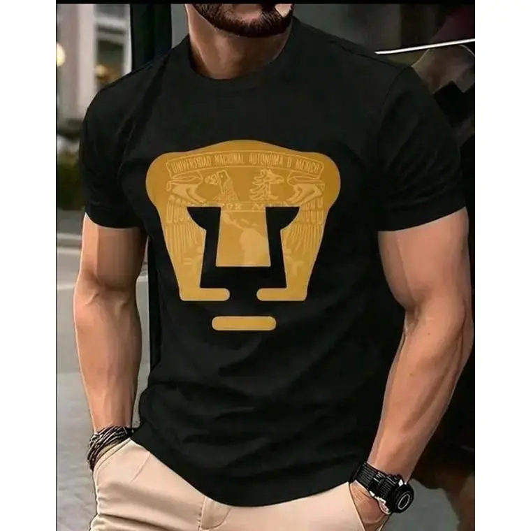 UOSO Men's Pumas UNAM Graphic 100% Cotton Aesthetic Oversized Short-Sleeve T-Shirt - Round Neck, Soft, Casual Streetwear Top for Fans, Pair with Cargo Pants, Jeans, Small Hem Fit