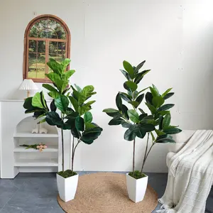 1 Count 4.27ft Artificial Fiddle Leaf Fig Tree with Plastic Pot, Simple Style Decor for Home and Garden, Indoor Fake Plant Decoration for Living Room Bedroom Balcony Party, Artificial Faux Plants