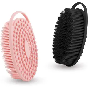 Soft Silicone Body Scrubber 2 PCS Silicone Body Shower, Silicone Loofah 2 in 1 Bath and Shampoo Brush, Body Scrubber Shower Cleaning Exfoliating Use for Sensitive Skin, Lather Well