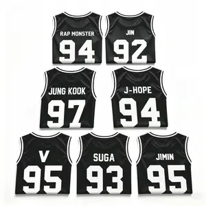 BT21 Members Number Basketball Jersey Jin 92 Suga 93 RM 94 J Hope 94 Jimin 95 V 95 Jungkook 97 Sleeveless Tank Top Kpop Fan Shirt Unisex Loose Fit Breathable Cotton Black Streetwear Concert Outfit Gift