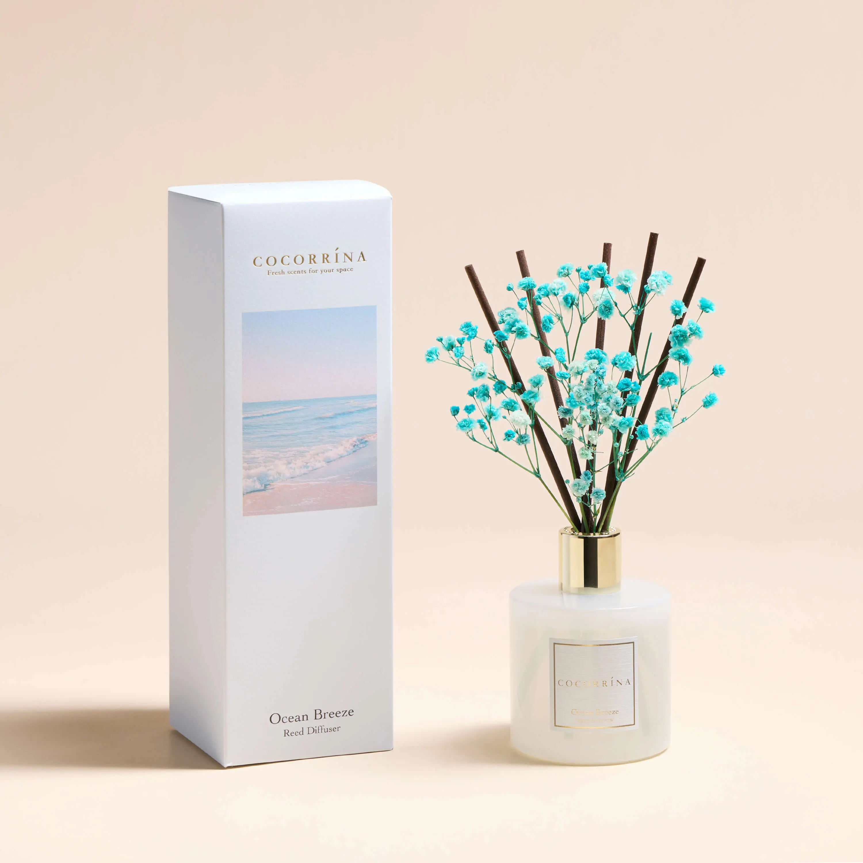 COCORRÍNA Reed Diffuser - Ocean Breeze Scented Diffuser with 8 Sticks Home Fragrance Reed Diffuser for Bathroom Shelf Decor