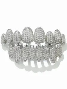 Hiphop Gold Grillz Full Diamond Teeth Grills Rapper Style Streetwear Trendy Personalized Jewelry Real Gold Plated Resin Material