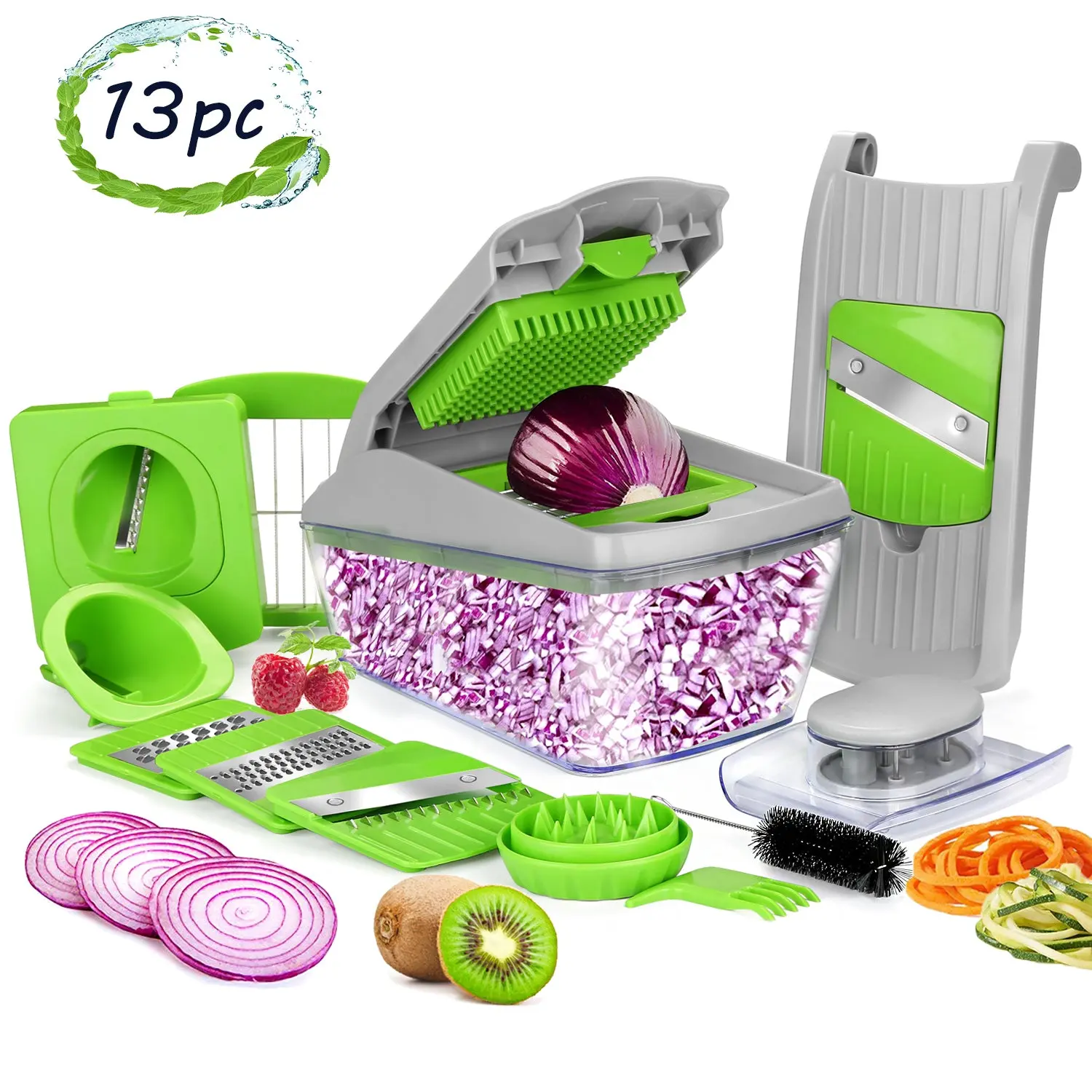 13pcs Kitchen Utensils Set - Vegetable Spiralizer, Mandoline Slicer, Dicer, Food Chopper, Shredder for Home Kitchen Tools, Salsa, Borscht, Squash Noodles, Cheese Preparation
