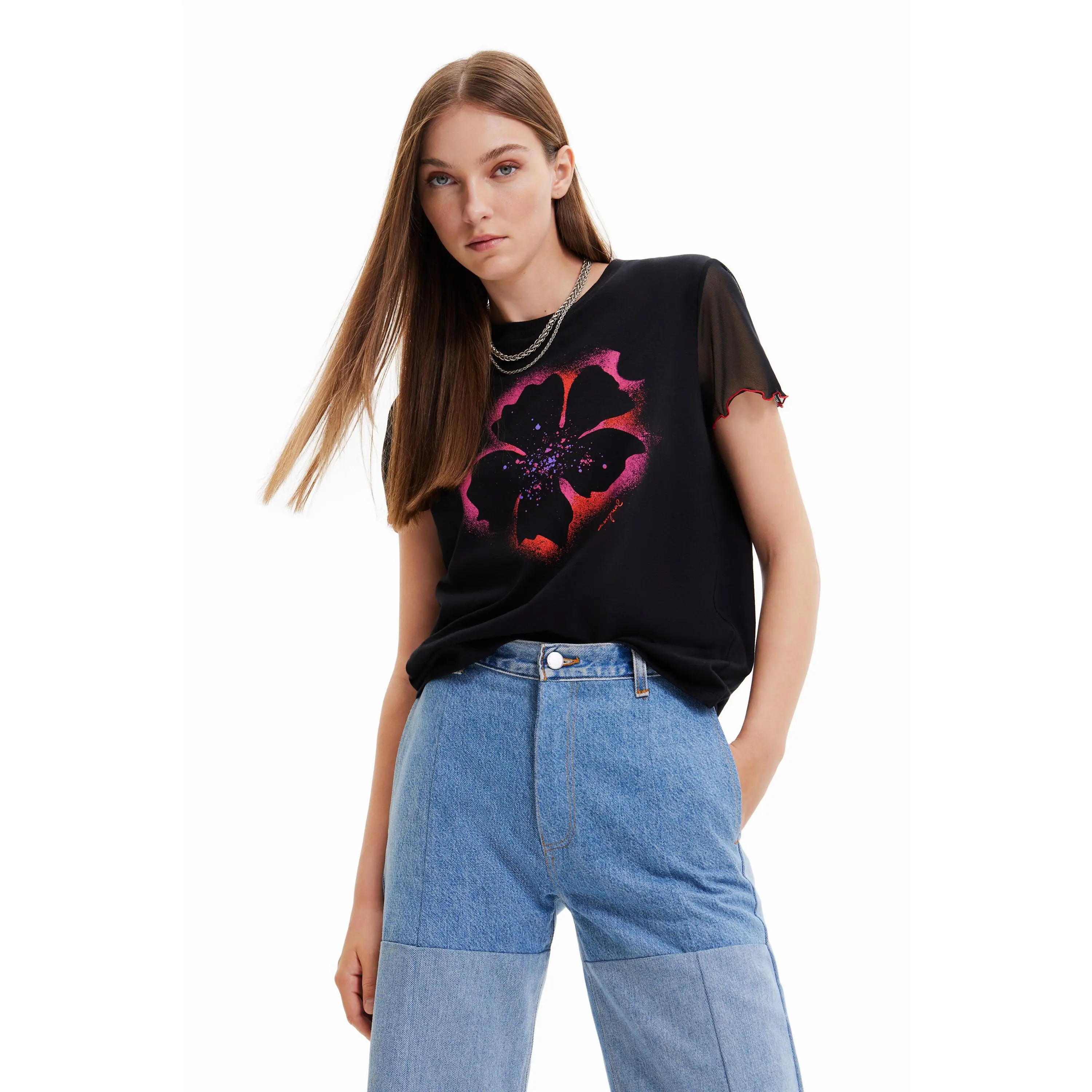 Desigual Women's Knit T-Shirt - Unique Print Short Sleeve Top - Express Your Style