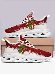 Men’s Casual Low-Top Fashion Trend Shoes Christmas Snowflake Red Design Sneakers Six Seven Holiday Snowflake Red Design Lightweight Comfortable PLUS SIZE