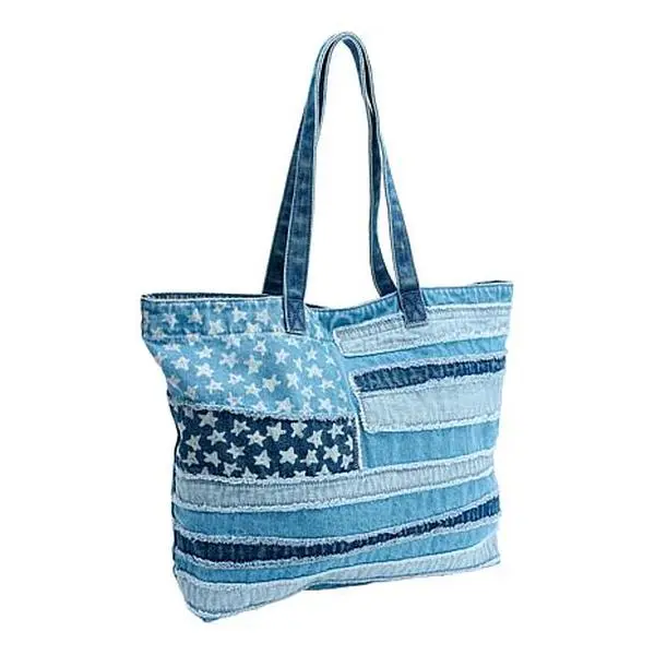 DG2 by Diane Gilman Americana Flag Denim Tote Bag DG2 by Diane Gilman Americana Flag Denim Tote Bag