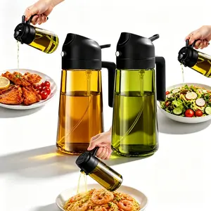 2PCS Premium Glass Olive Oil Sprayer Bottles 16oz/470ml – Light-Blocking 2 in 1 Oil Dispenser for Spray & Pour, Food-Grade Oil Mister for Air Fryer, Salad, BBQ, Cooking, Kitchen & Outdoor Grilling