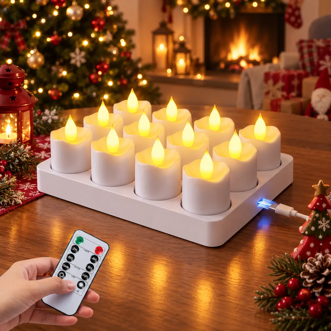MATULSA Rechargeable LED Flicker Flame Candles - Decorative Atmosphere Lighting, LED Light Up Indoor Decor with Remote Control, Timer, Charging Base for Holiday, Party Use