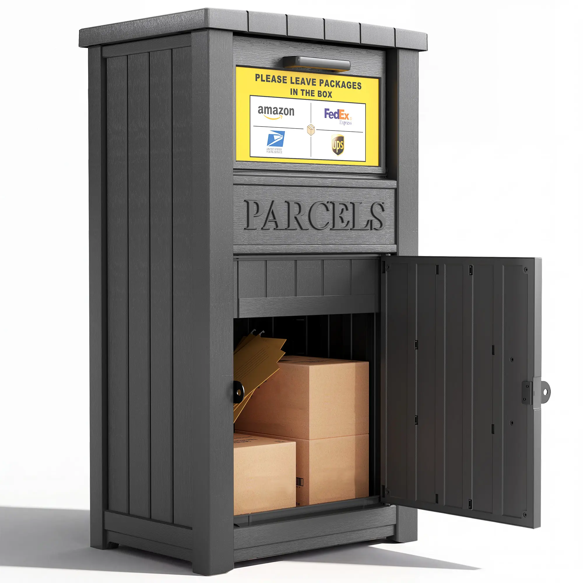 Outdoor Package Delivery Box, Anti-Theft Lockable Porch Parcel Drop Box, Waterproof UV Resistant All Weather Secure Mail Package Storage Bin for Front Porch, Curbside & Residential Home, Black