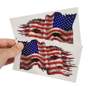 2 Pack New Tattered Waving USA American Flag Vinyl Decal Army Navy Military Country Stickers Car Truck 4" x 7" 1 Regular 1 Mirrored Reverse Left Facing Right Facing Backwards