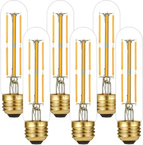 E26 Edison Bulb 6W Equal 60 watt Light Bulb AC120V Warm White 2700K Edison Light Bulbs 60 Watt 600LM Tubular T10 led Bulb for Rustic Pendant,Chandeliers,Wall sconces,Vanity 6Pack