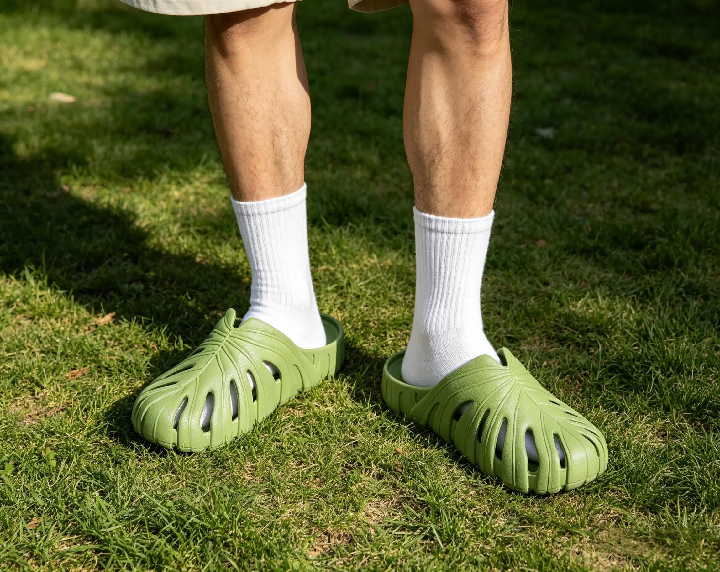 Unisex Round Toe Foam Monstera Leaf EVA Slippers - Waterproof Quick-Dry Slides with Thick Cushioned Sole for Beach, Gym, Casual Wear | Comfortable Footwear, Slide-On, Leaf Shape