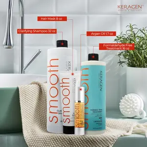 KERAGEN Brazilian Keratin Treatment Kit - Formaldehyde-Free Smoothing System with Argan Oil
