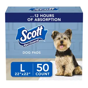 Scott Pet Guard Dog Pads - Dog Training Pee Pads for Puppies, Medium & Large Dogs - Up to 12 Hour Absorbent Odor Control, Easily Disposable