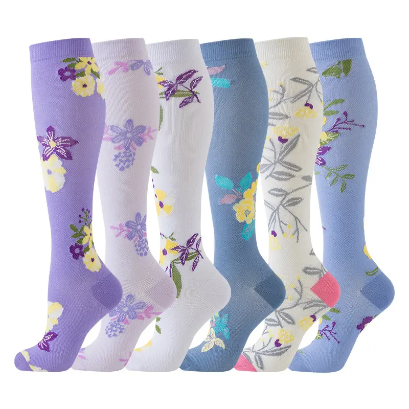 6 Pack Compression Socks for Women – Long , Performance Boosting for Running, Gym & Fitness | Fun Pattern Designs | CompressionSocks RunningGear FitnessEssentials PerformanceBoost GymStyle PatternedSocks Compression Knee High Socks Floral Calf Wide