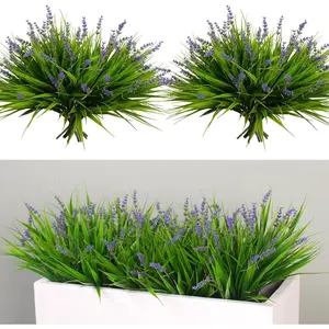 15 Bundles Artificial Purple Flowers Faux Monkey Grass UV Resistant Outdoor Greenery for Garden Patio Pot Aesthetic Home Decor No Maintenance