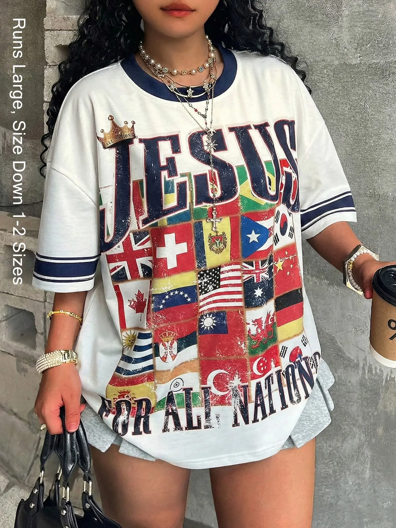 Women's Trendy Jesus Street Style OVERSIZED T-Shirt, Casual Graphic Tee with Bible Verse, Boho Christian Tee, Religious Tee, Unisex Daily Wear, Loose-Fitting Short Sleeve, Streetwear, Everyday