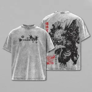 Katsuki Bakugo My Hero Academia Anime 2 Face Printed Vintage Washed Tee Unisex Oversize Cotton T-shirt Anime Merchandise Perfect Gift for Fans - Menswear, Top