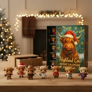 Highland Cow Advent Calendar, 24 Days Countdown to Christmas, Unique Scottish-Themed Decorations for Holiday Season