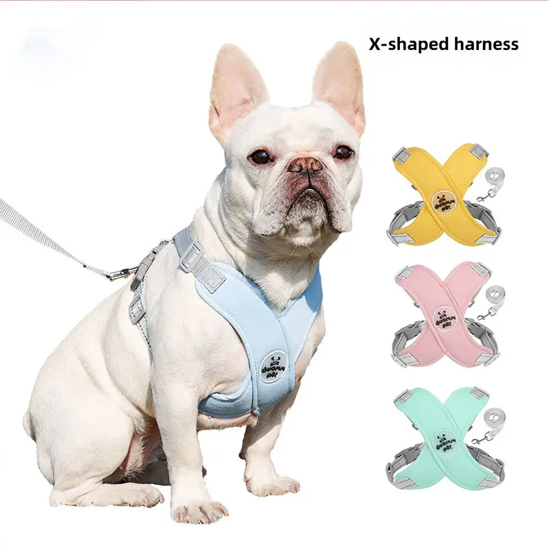Large Dog Leash Pet Harness Reflective Vest Style Anti-Escape French Bulldog Frenchie Harness Shiba Inu Outdoor Walking Strap Fabric Material No Pull Harness Durable Reflective Harness