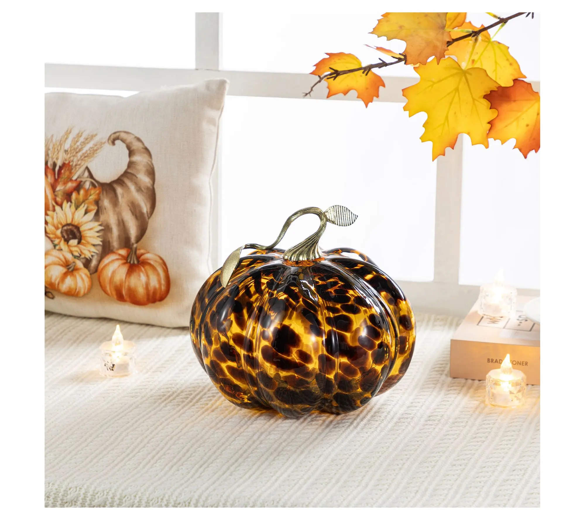 Glitzhome 9.5"D Amber Dots Glass Halloween Harvest Pumpkin