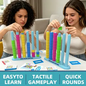 Color Stack Challenge Puzzle Game, Fast-Paced Color Matching for Parties, Includes 1/2 Rack, 50 Cards, 80 Rings, Family Game Night Fun
