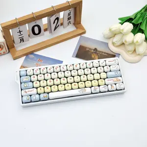 143 Key Anime Bunny Theme Round Pbt Keycaps, Dye Sublimation Process, Mog Profile, Compatible with Mx Axis, for 61/64/68/87/96/104/108 Keyboards