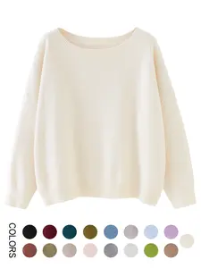 Women's Plain Scoop Neck Sweater, Casual Drop Shoulder Long Sleeve Jumper, Women Fall & Winter Knit Top