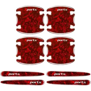 8PCS Car Door Handle Scratch Protectors, 3D Patterned Carbon Fiber-Marking，Anti Scratch,Universal for Most Cars (Red)