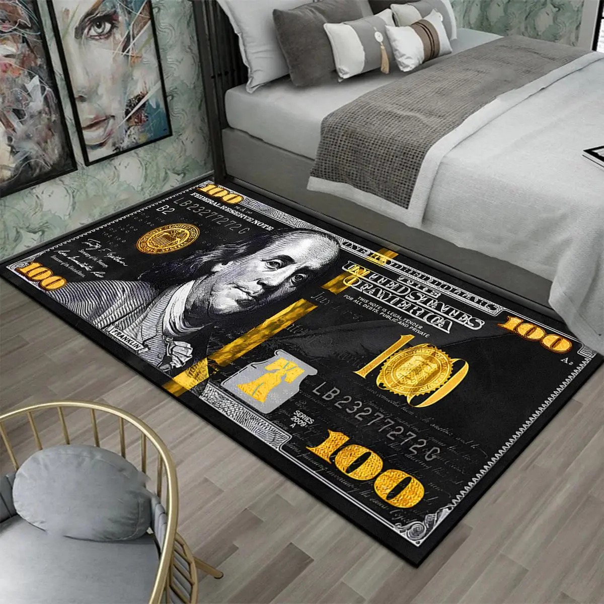 100 Dollar Pattern Carpet, 1 Count Non-slip Soft Floor Mat, Modern Abstract Styled Rug, Decorative Rug, Rectangle Home for Living Room Bedroom, Bedroom Rugs, Household Decorative Rug, Rectangular Soft Rug