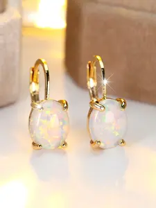 Elegant Oval Design Hoop Earrings - Synthetic Opal Earrings for Women & Girls Holiday Party Engagement, Perfect for Daily Wear Jewlry Accessories Anniversary Mother's Day Gift