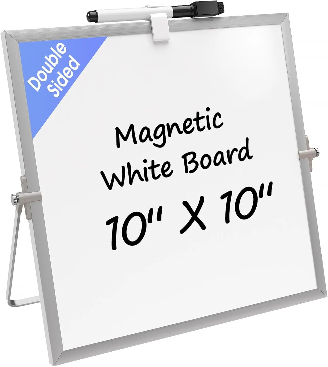 MaxGear Portable 10" x 10" Double-Sided Magnetic Aluminum Alloy Frame Mini White Board with Stand, Durable Erasable Dry Erase Board for Kids' Drawing, Home Kitchen Grocery List (Toys & Hobbies, Educational Arts & Crafts)