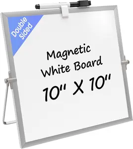 MaxGear Small White Board with Stand, 10" x 10" Double-Sided Magnetic Aluminium Frame Whiteboard, Mini Dry Erase Board for Drawing, Kitchen Grocery List, Memo, Planning