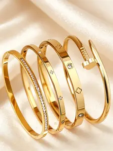 4-piece stainless steel adjustable link bracelet set, Stackable Bracelets, elegant, fashionable, luxurious, classic style, versatile for daily use, suitable for birthday gifts, Valentine's Day gifts