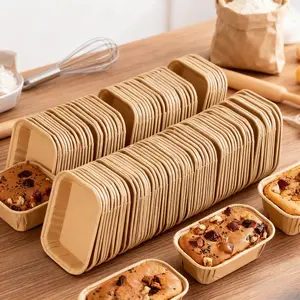 Non-Stick Baking Cups 30/50 Pack, Linen Color Rectangular Mini Muffin Cups, Stackable, Leak-Proof, Food Grade Material, Ideal for Bread, Cupcakes, Desserts