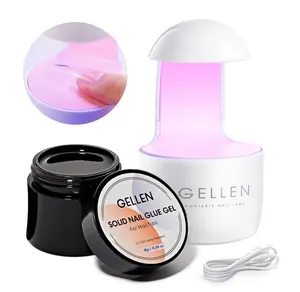 Gellen Solid Nail Glue Gel Kit - 8g Gel and 8w Mini UV Light LED Lamp for Cured Nails, Press on Glue for Acrylic Fake Tips, Salon Art DIY at Home