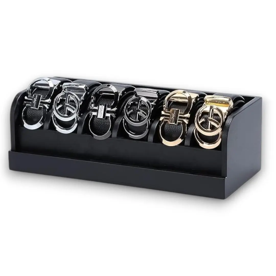 Bamboo Belt Organizer Box,6 Grids Belt Rack for Closet and Drawer, Belt Storage Organizer and Displayer for Men Women
