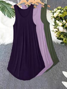 【plus size】 solid color tank nightdress, casual soft comfortable sleeveless nightgown for women, sleepwear for women, women's sleepwear for summer, loungewear, womenswear, glam lounge wear, breathable nightgown