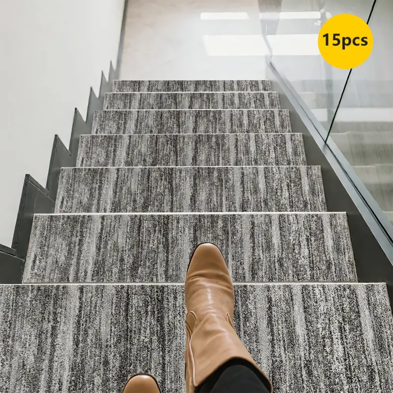 [GZN]15pcs Dark Gray Faux Fabric Pattern Printed Stair Mats, Non-slip Stair Carpet, Step Protection Carpet, Home Decor Edge-trimmed Stair Mats, Suitable for Indoor/Outdoor Staircases, Wooden or Hard Surfaces, and Other Indoor Spaces