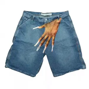 Hip Hop Pattern Print Denim Shorts Men High Street Couple Casual Five-Point Shorts Mens Jorts