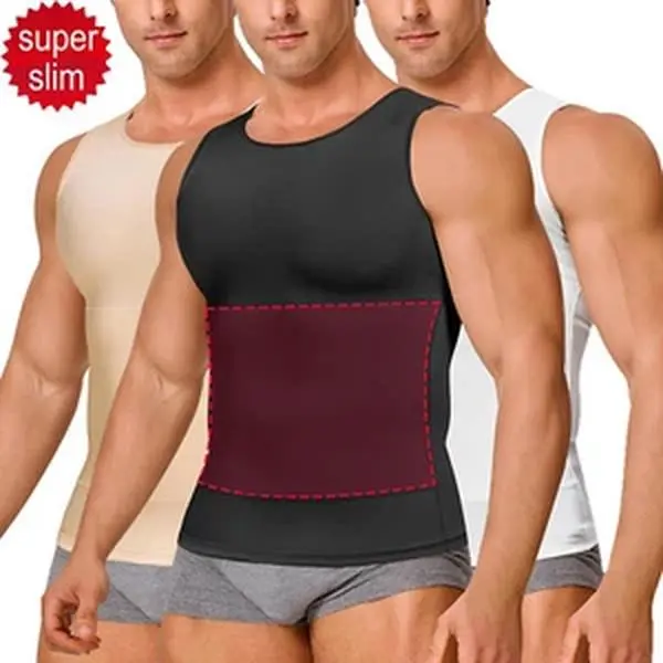 Men's Solid Round Neck Shapewear Compression Vest with Tummy Control, Sleeveless Breathable Top for Gym Workout, Multi-Size